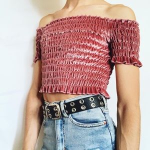 Ruffle/Ruched Off the Shoulder Crop Top
